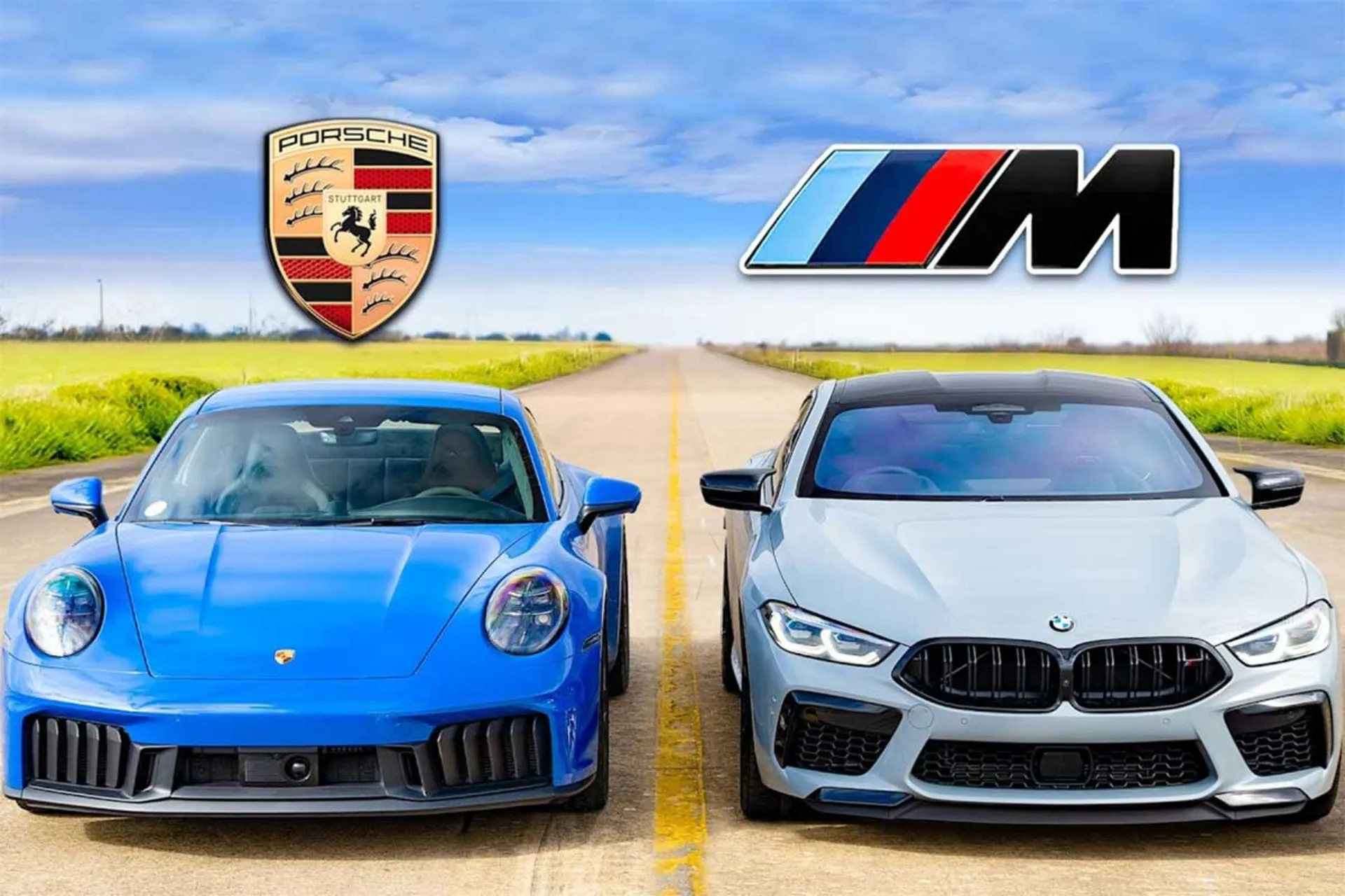 درگ بی‌ام‌و M8 و پورشه 911 GTS هیبرید