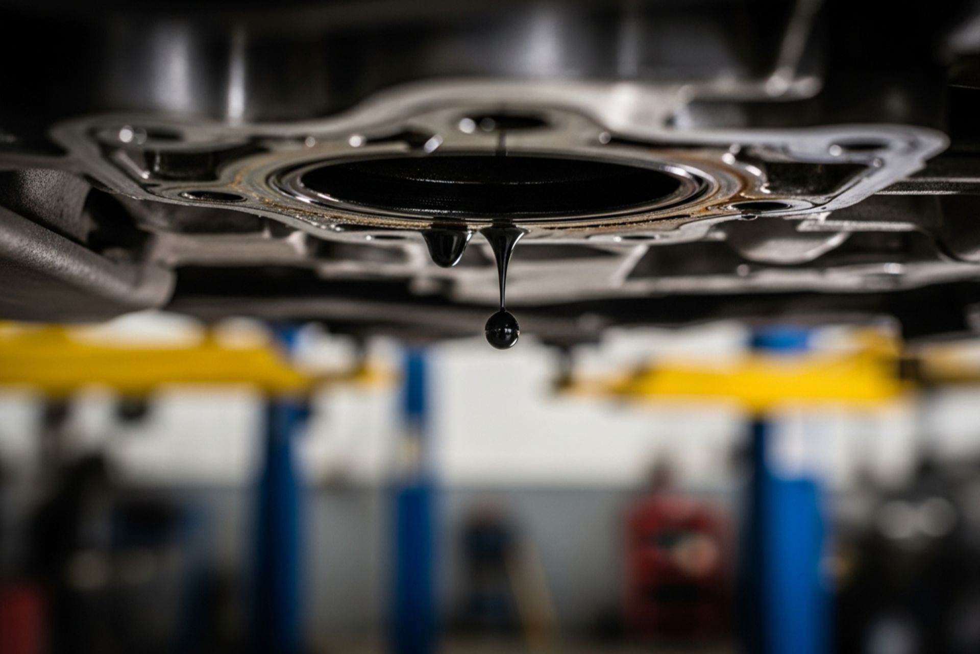 قطره روغن موتور در حال چکیدن از واشر فرسوده موتور