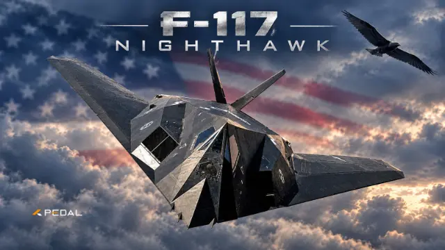 هواپیمای رادارگریز F-117 Nighthawk در میان ابرها و پرچم آمریکا