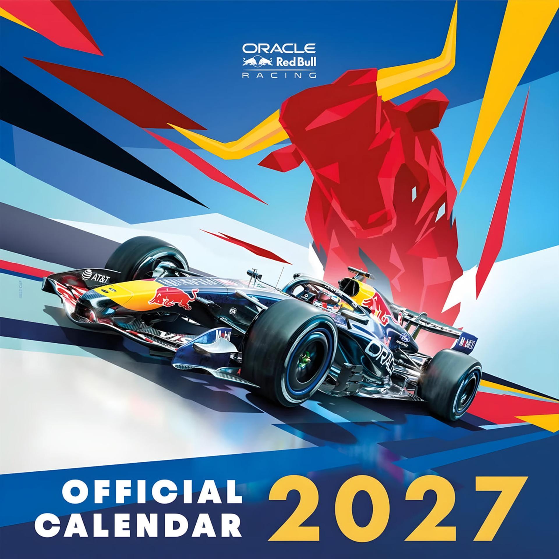 ماشین مسابقه‌ای ردبول (Red Bull Racing) در کنار لوگوی گاو قرمز