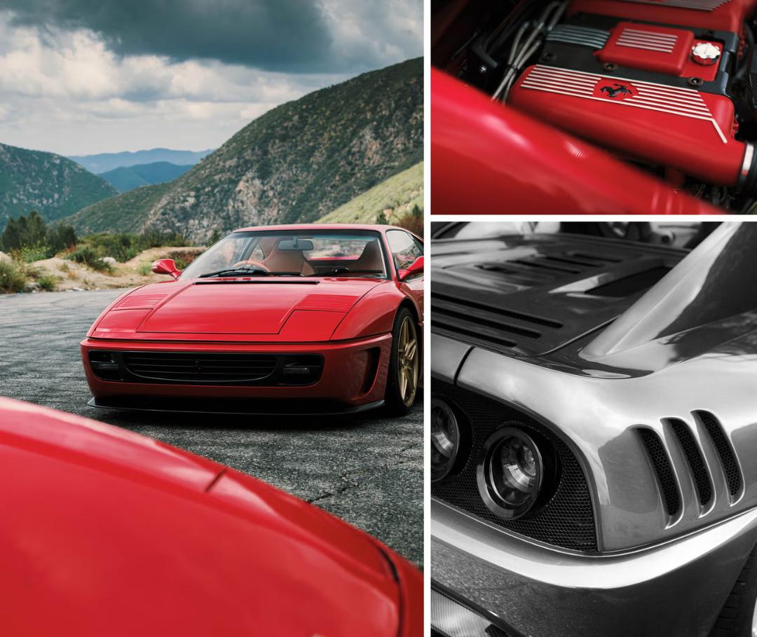 خودرو فراری (Ferrari) F355 قرمز در جاده‌ای کوهستانی