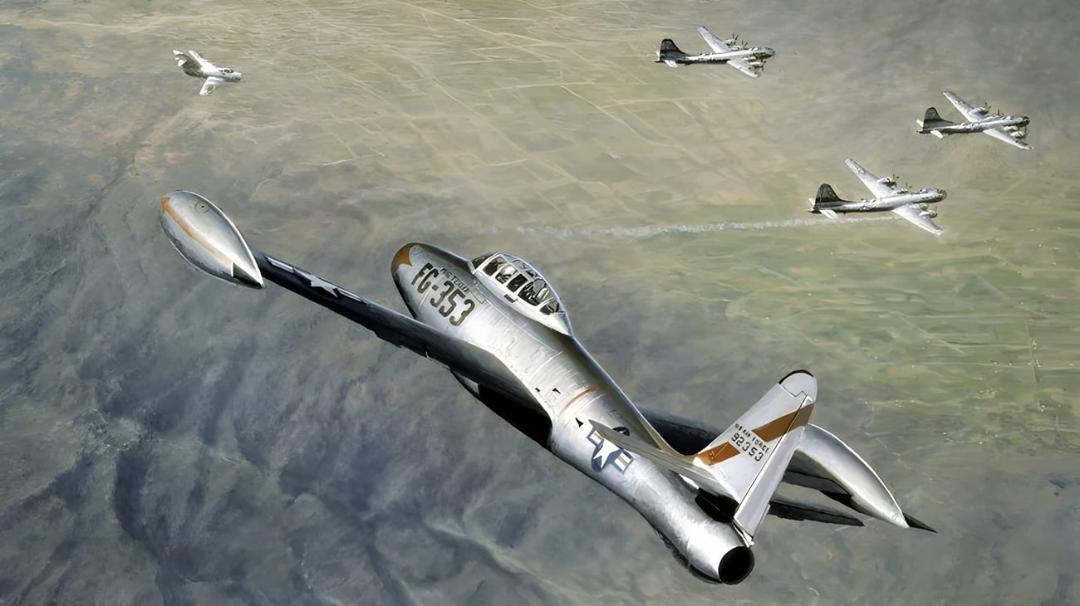 جنگنده (Fighter Jet) در حال پرواز در میان بمب‌افکن‌های جنگی در آسمان
