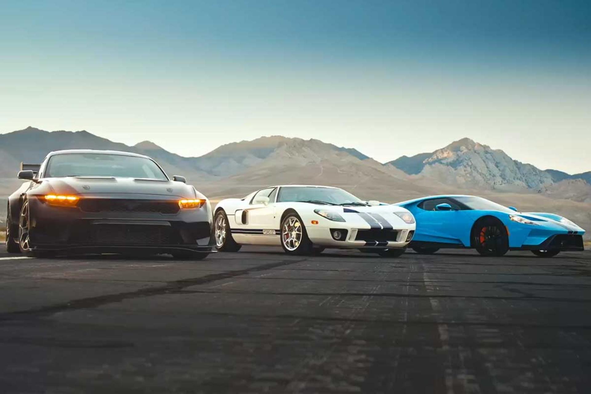 موستانگ GTD با دو نسل فورد GT