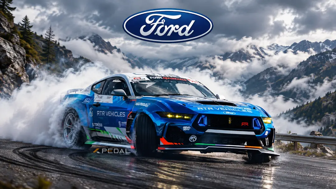 خودروی فورد موستانگ (Ford Mustang) RTR در حال دریفت در جاده‌های کوهستانی ایرلند