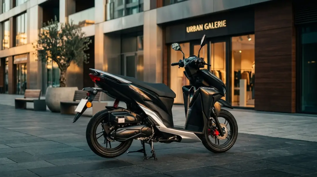 اسکوتر شهری گلکسی (Galaxy) مدل CL 150 KLS با بدنه مشکی در فضای شهری