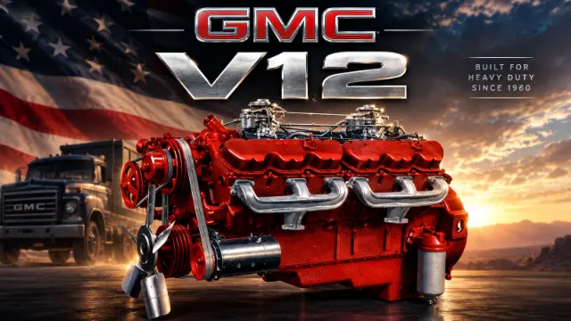 موتور دوازده سیلندر (V12) قرمز رنگ برند جنرال موتورز (General Motors)