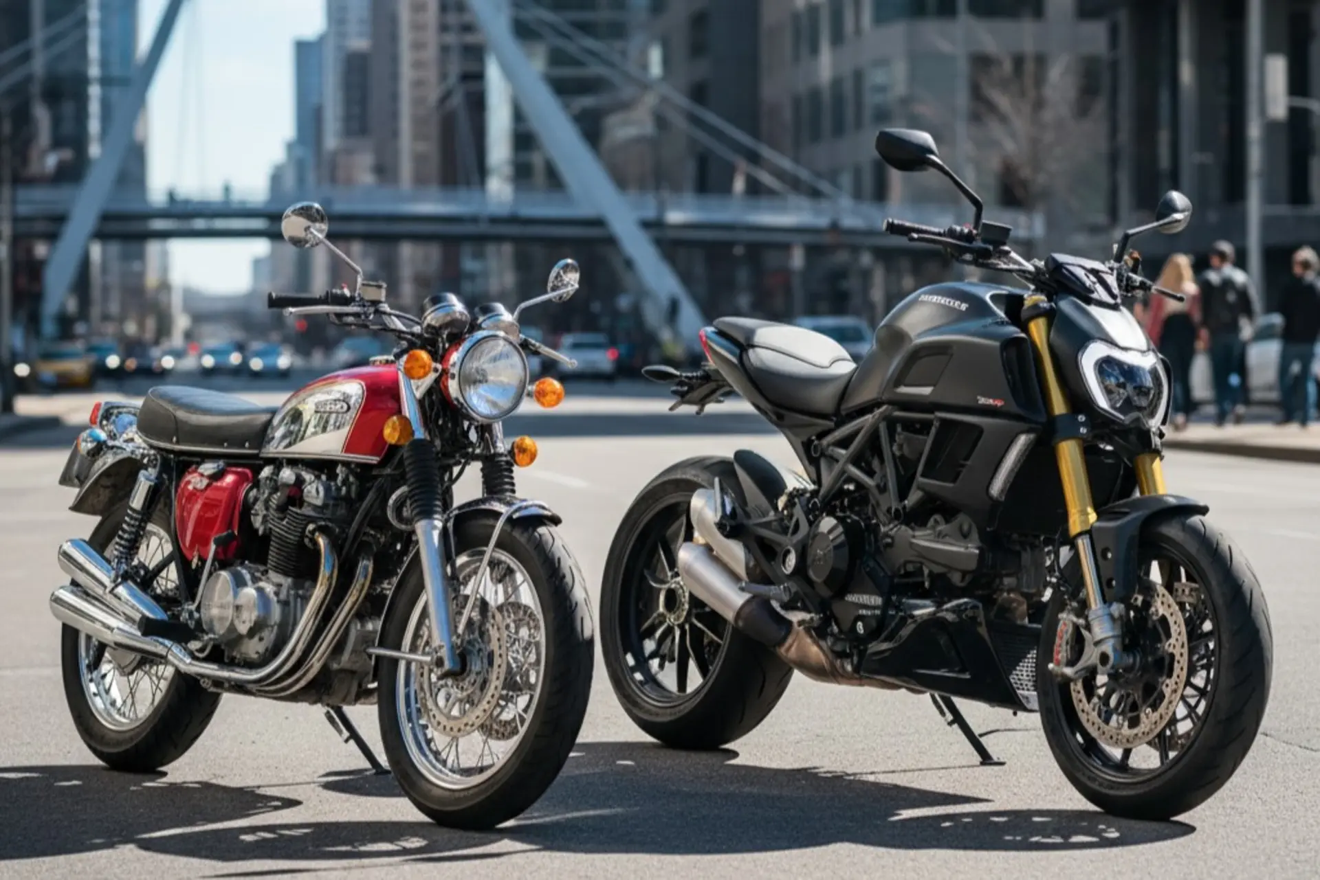 موتورسیکلت قدیمی هوندا در برابر اسپرت شهری