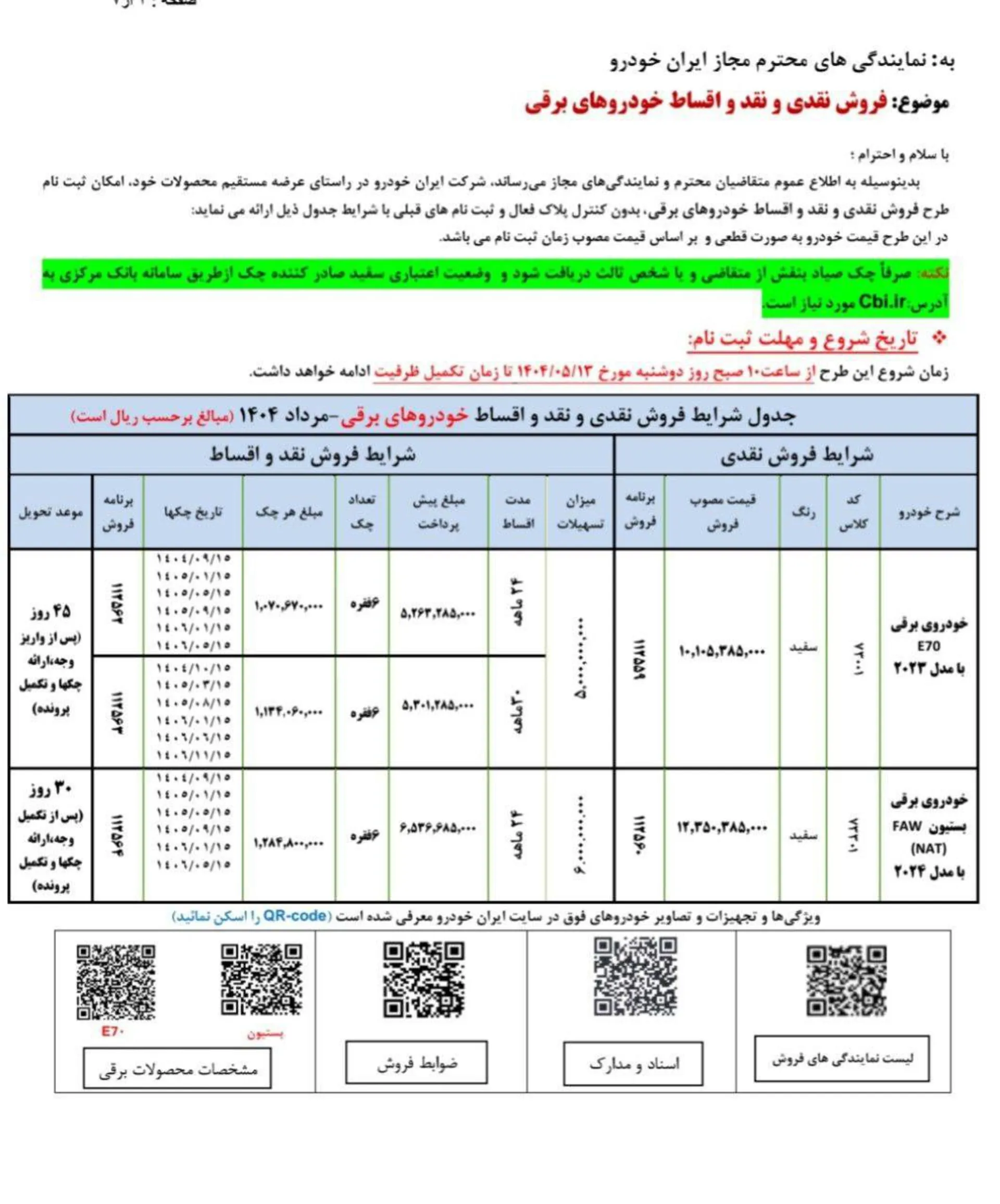 شرایط فروش خودروهای برقی ایران خودرو - مرداد 1404