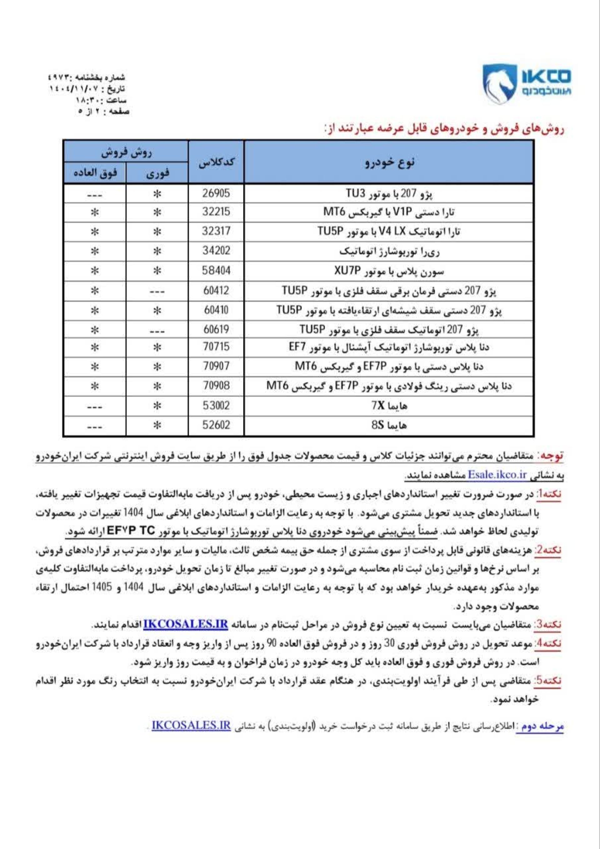 شرایط فروش فوری و فوق العاده ایران خودرو بهمن 1404 -1