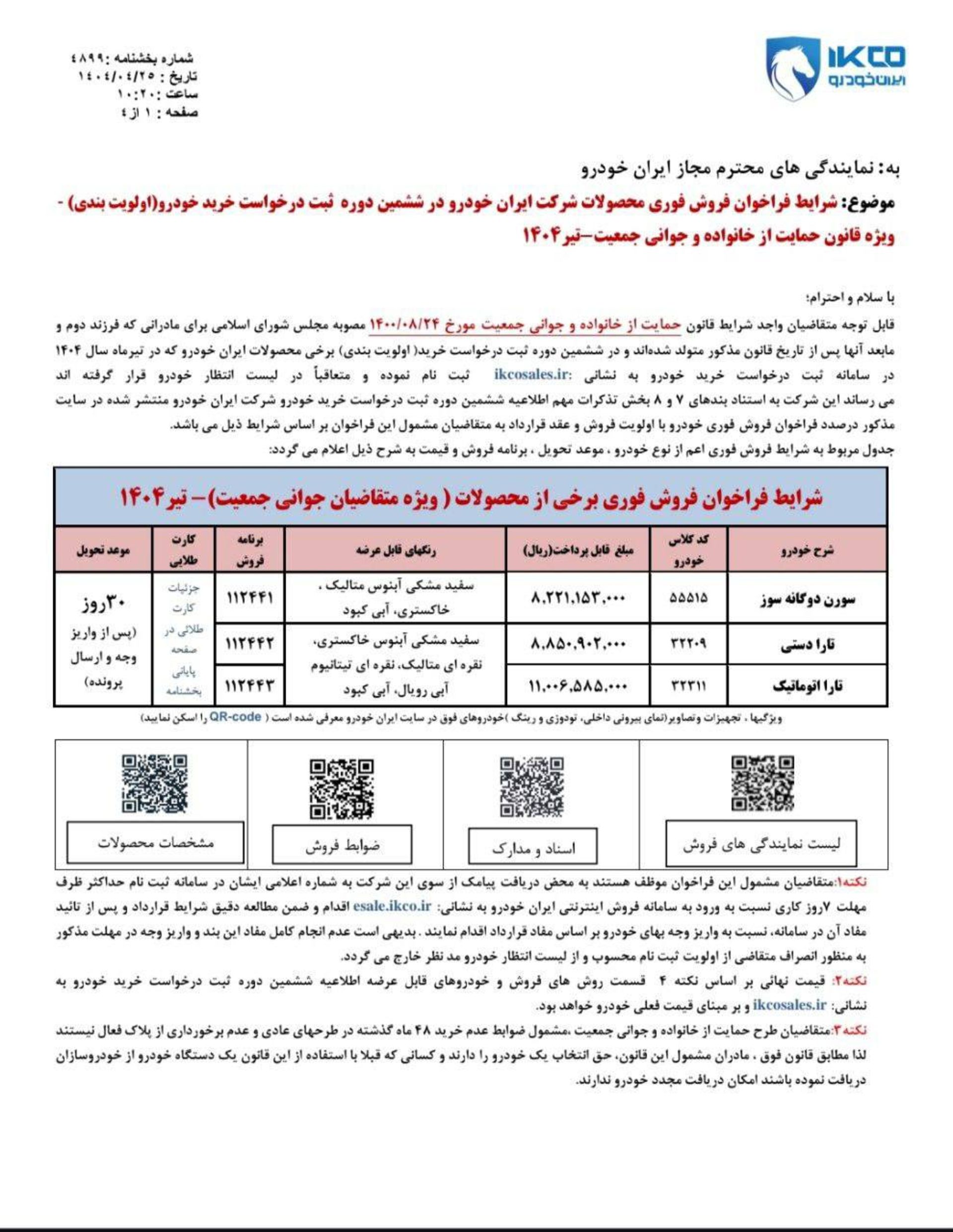 شرایط فروش محصولات ایران خودرو ویژه مادران تیر 1404 - 3