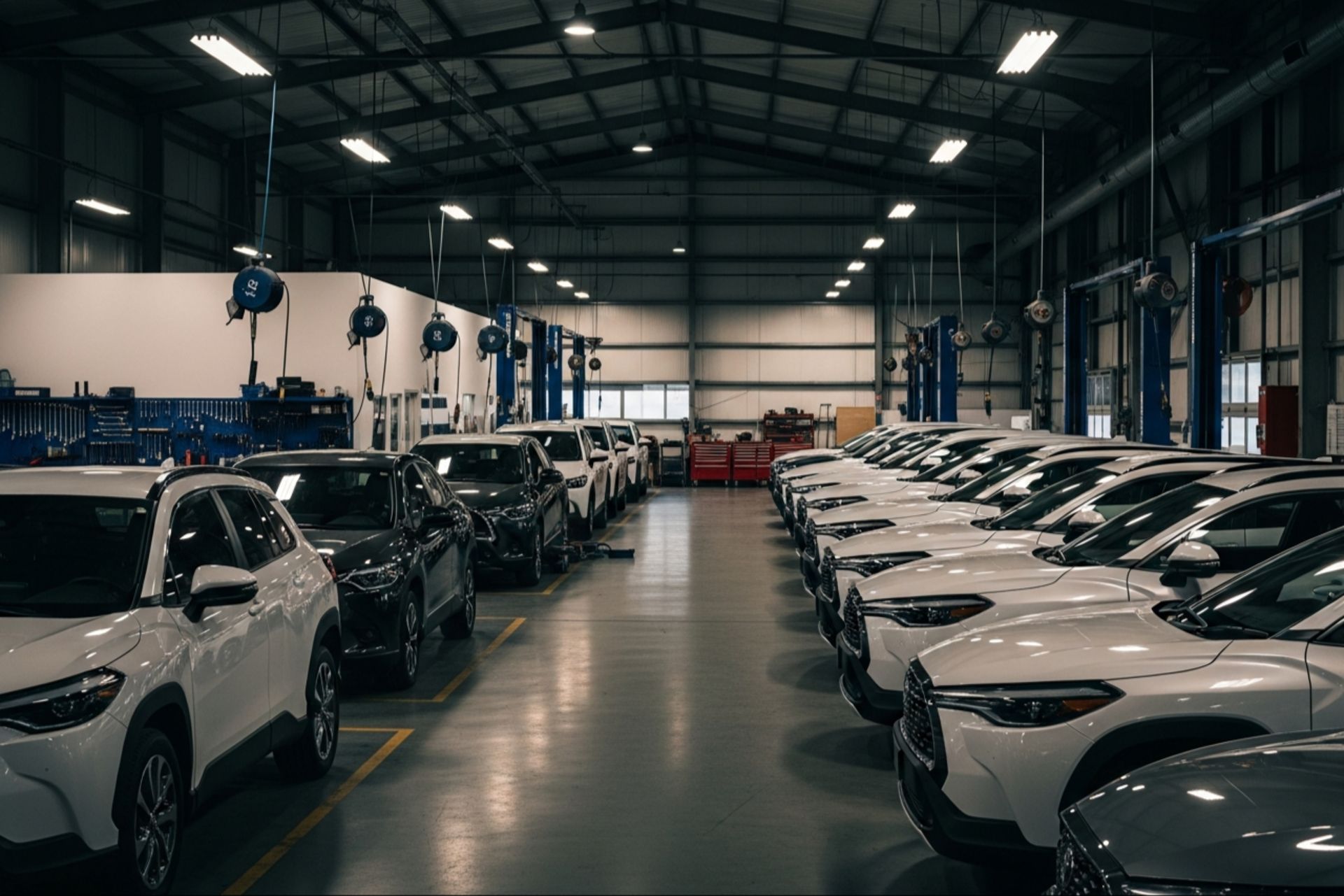 خودروی لوکس در تعمیرگاه منتظر قطعه یدکی