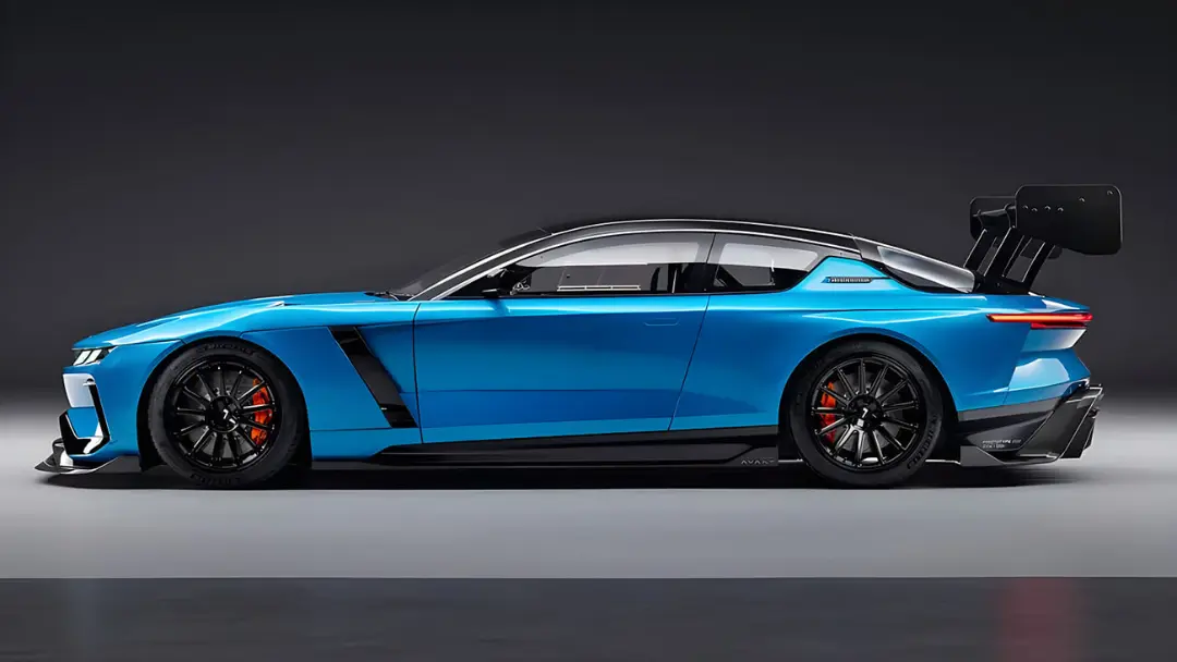 خودرو اسپرت جنسن اینترسپتور (Jensen Interceptor) با بدنه آبی و بال عقب بزرگ