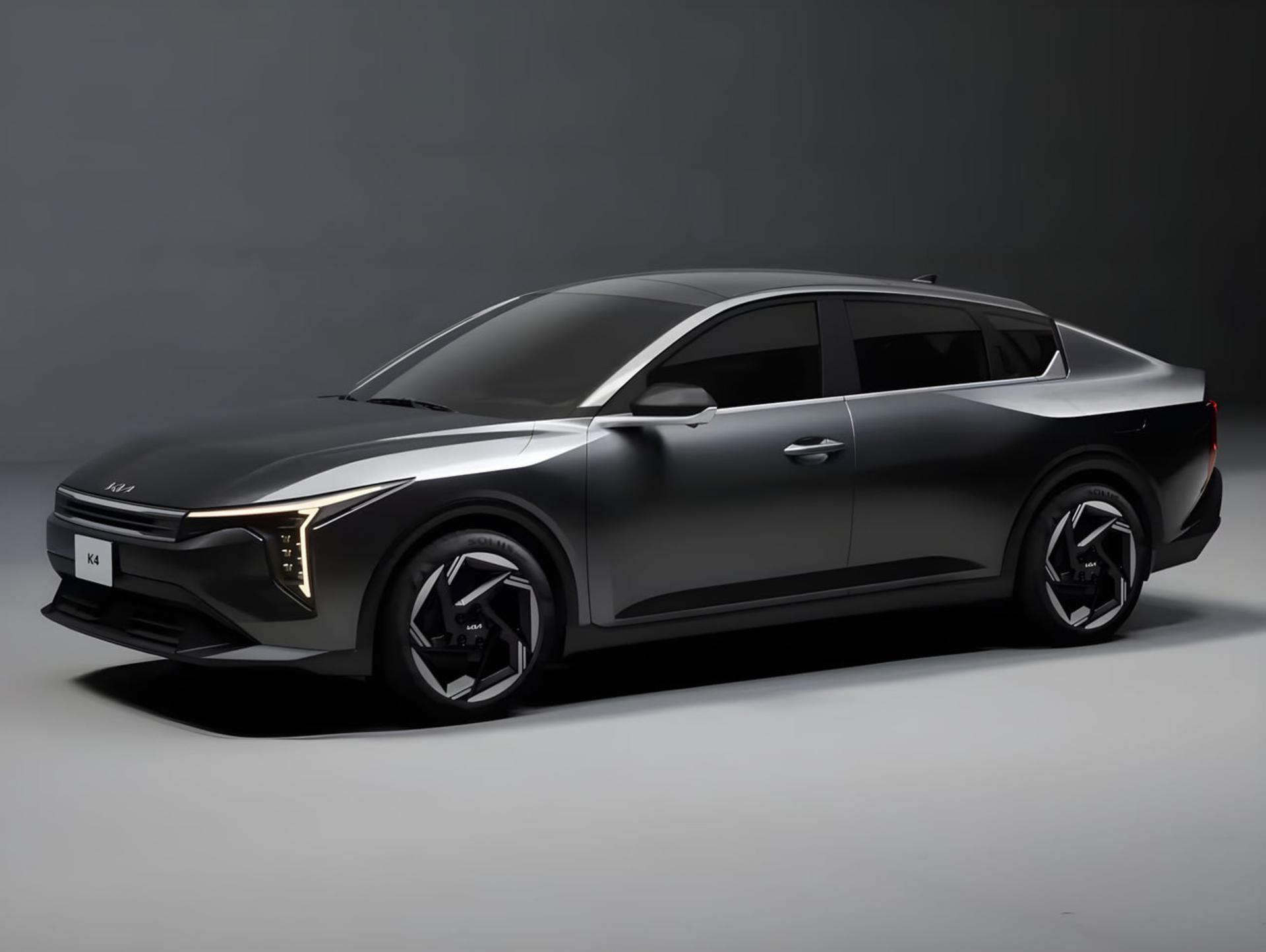 خودرو کیا K4 (Kia K4) سدان با رنگ خاکستری متالیک در استودیو