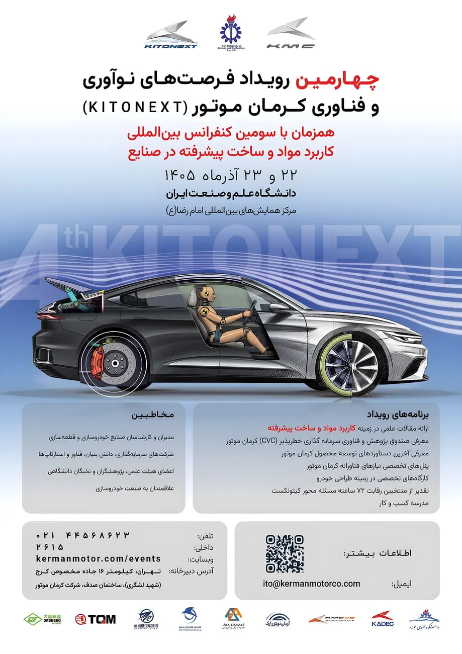 پوستر چهارمین رویداد فرصت‌های نوآوری و فناوری کیتونکست (KITONEXT) کرمان موتور