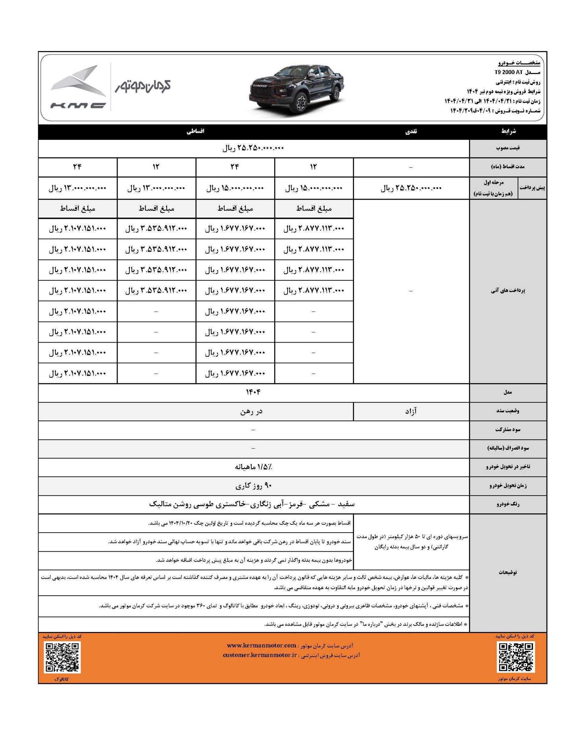 بخشنامه فروش کی ام سی T9 تیر 1404