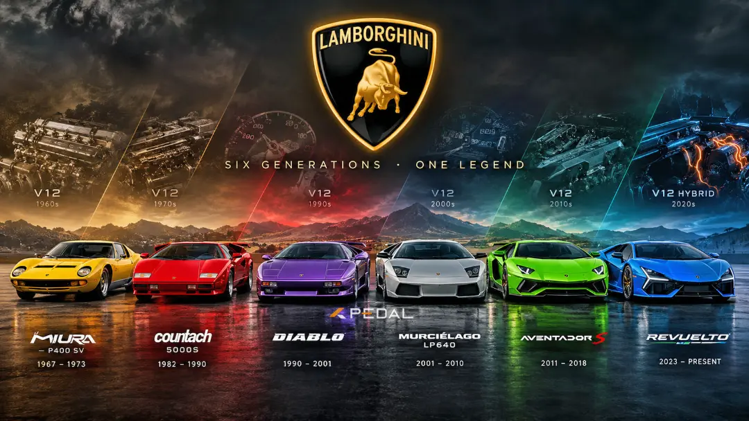 خودروهای لامبورگینی (Lamborghini) از مدل میورا تا ریولتو در یک قاب