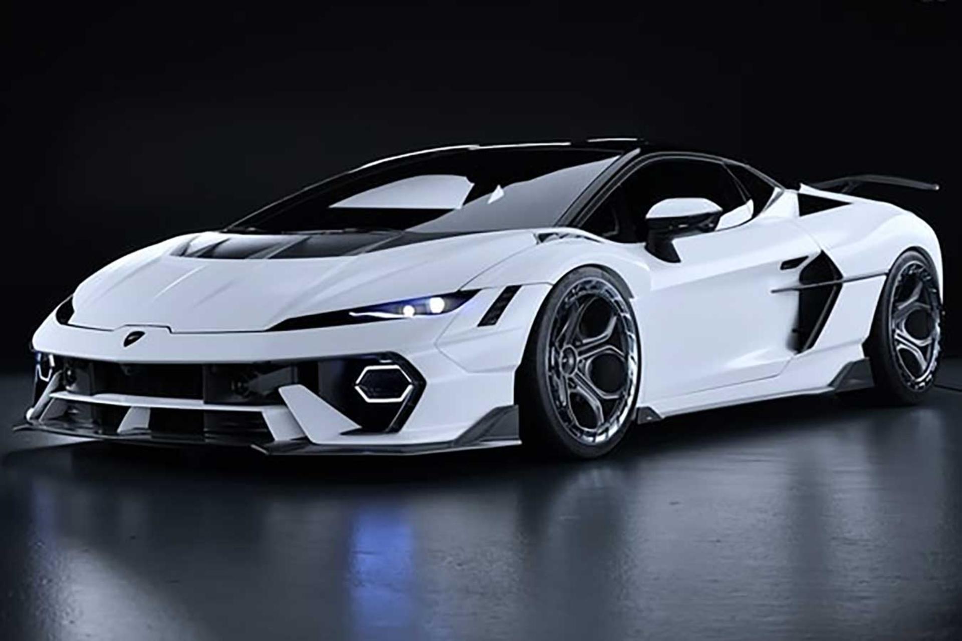 لامبورگینی تمراریو (Lamborghini Teremari) سفید با کیت بدنه سفارشی و رینگ‌های بزرگ