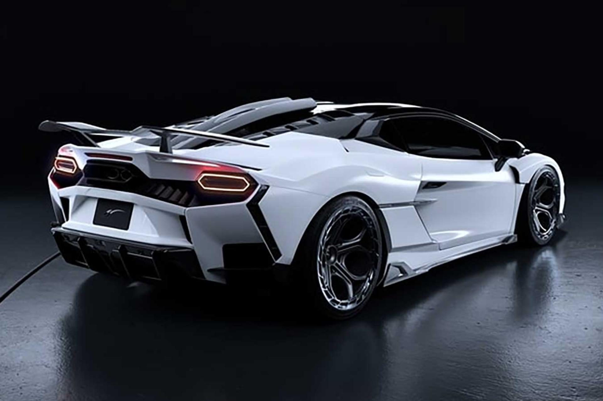 لامبورگینی تمراریو (Lamborghini Teremari) سفید با کیت بدنه سفارشی و بال عقب
