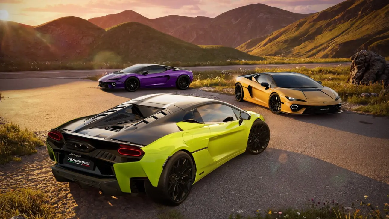 خودروهای لامبورگینی تمراریو (Lamborghini Temerario) نسخه تتونرو در جاده‌ای کوهستانی