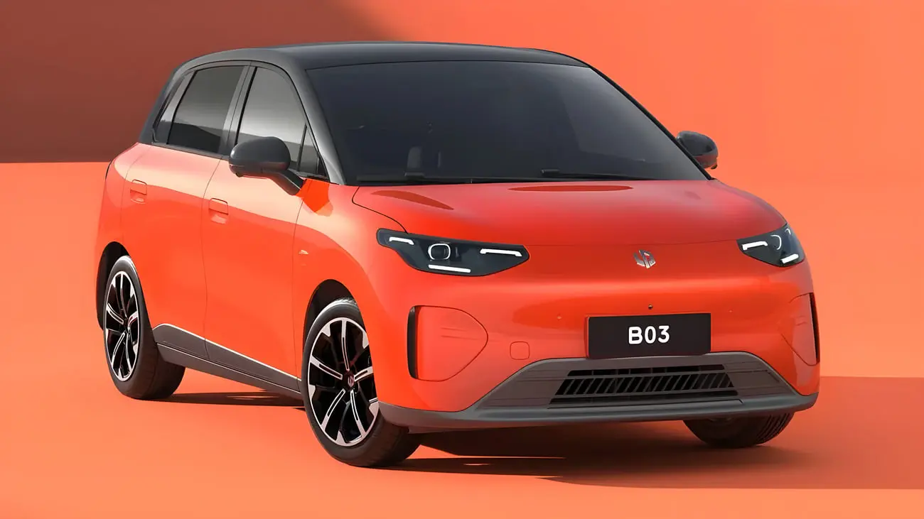 خودرو برقی لیپ موتور (Leapmotor) مدل B03 با رنگ نارنجی