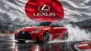 خودرو قرمز رنگ لکسوس (Lexus) IS 500 در حال حرکت در پیست مسابقه