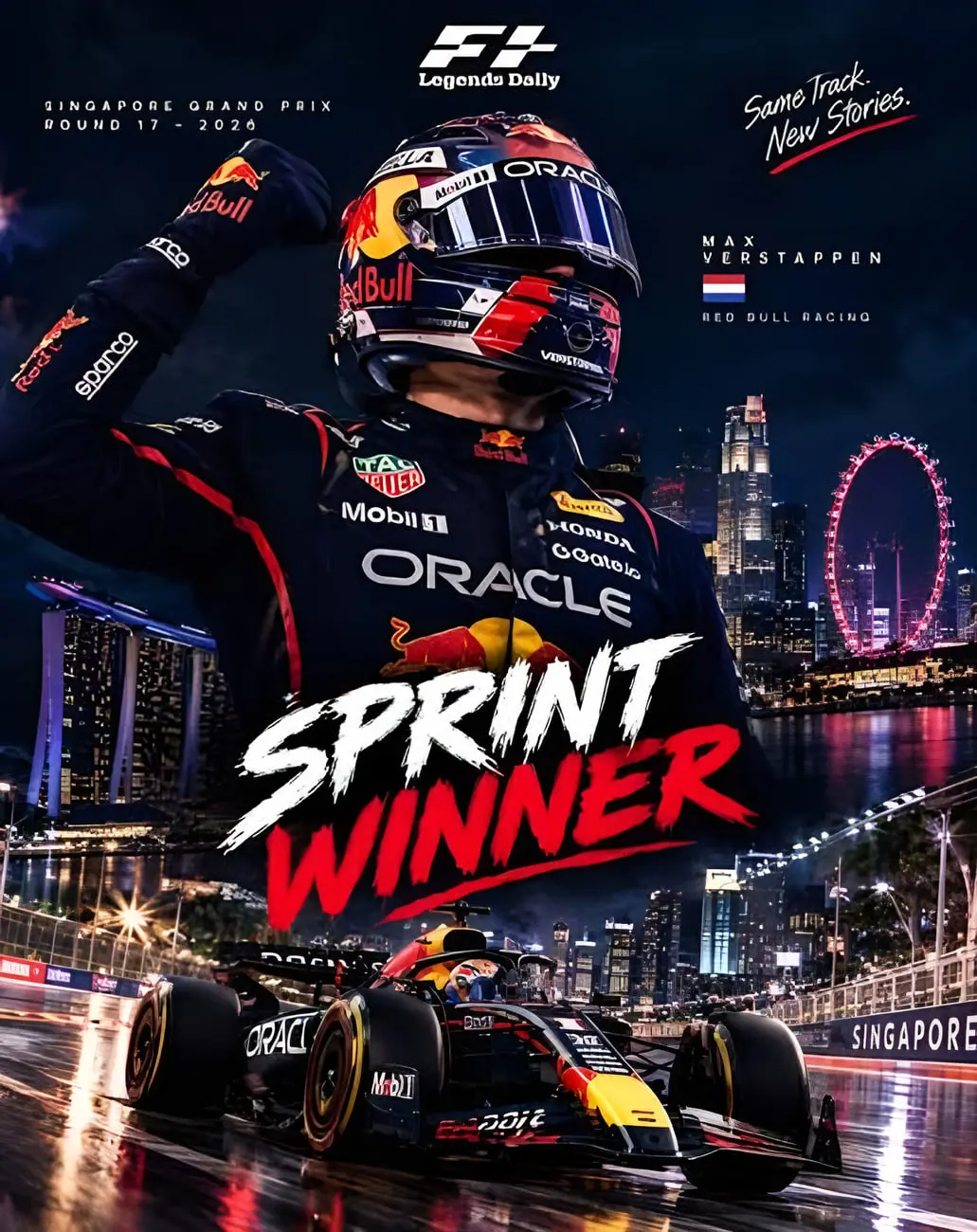 مکس وستپن (Max Verstappen) با کلاه ایمنی ردبول در پیست مسابقات سنگاپور