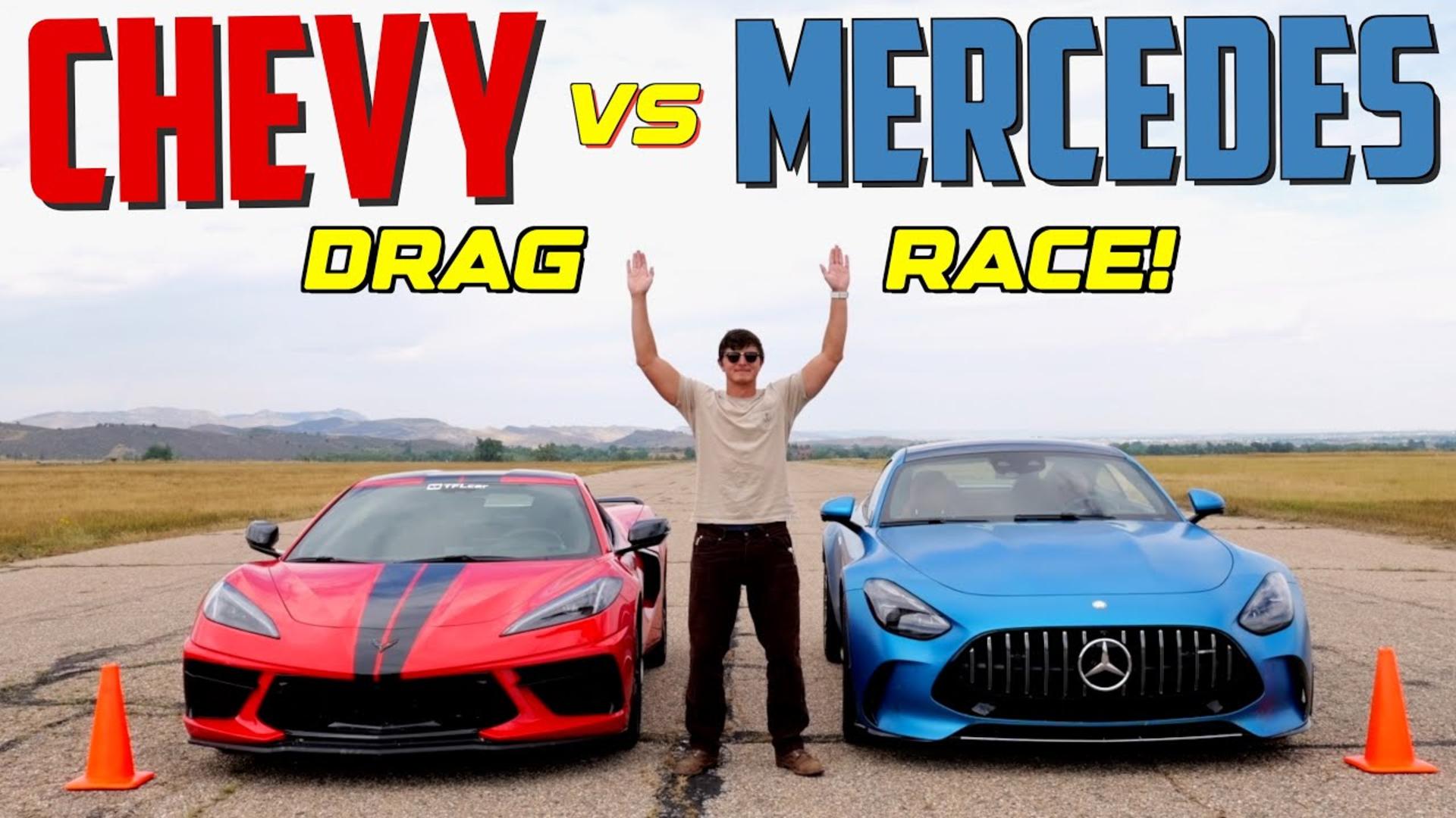 درگ مرسدس AMG GT و کوروت استینگری