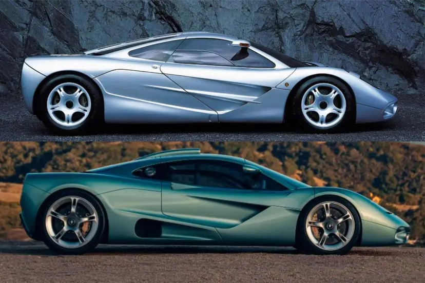 خودروهای مک‌لارن F1 (McLaren F1) و گوردون موری S1 (GMA S1) در نمای جانبی