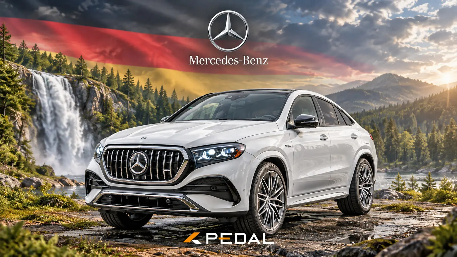 خودرو سفید رنگ مرسدس بنز (Mercedes-Benz) GLE 63 AMG در طبیعت