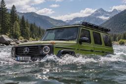 شاسی‌بلند مرسدس بنز (Mercedes-Benz) جی کلاس در حال حرکت روی سطح آب