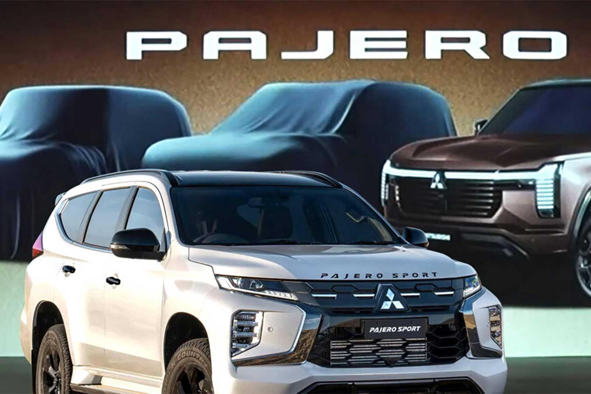 خودرو میتسوبیشی پاجرو اسپرت (Mitsubishi Pajero Sport) سفید رنگ در کنار مدل‌های پوشیده شده