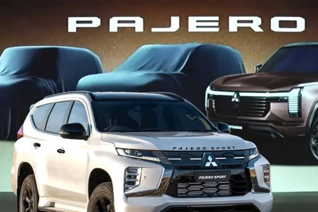 خودرو میتسوبیشی پاجرو اسپرت (Mitsubishi Pajero Sport) سفید رنگ در کنار مدل‌های پوشیده شده