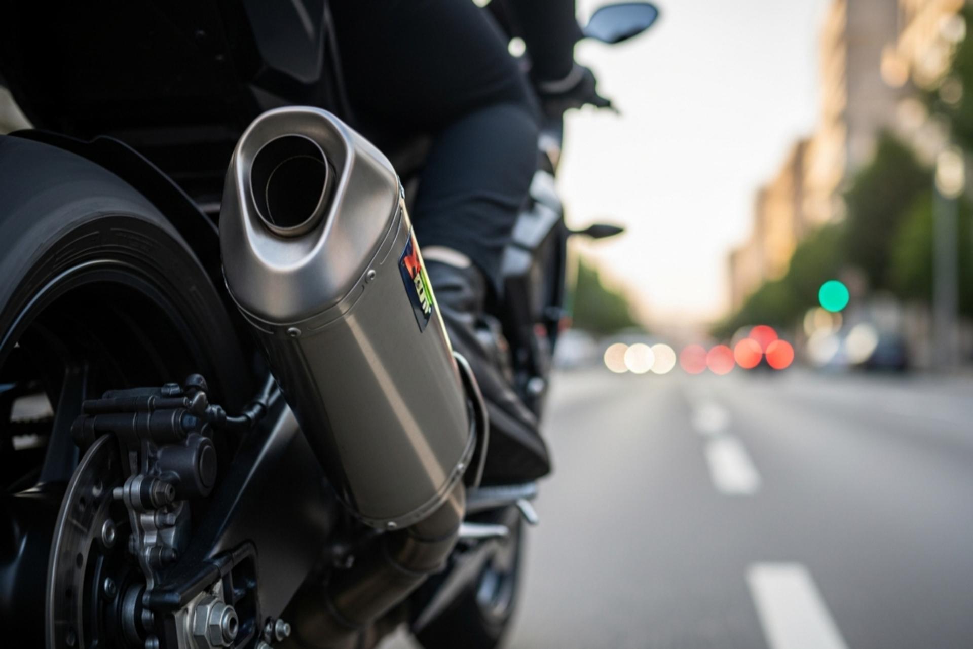 کلوزآپ اگزوز موتور سیکلت اسپرت در حال حرکت