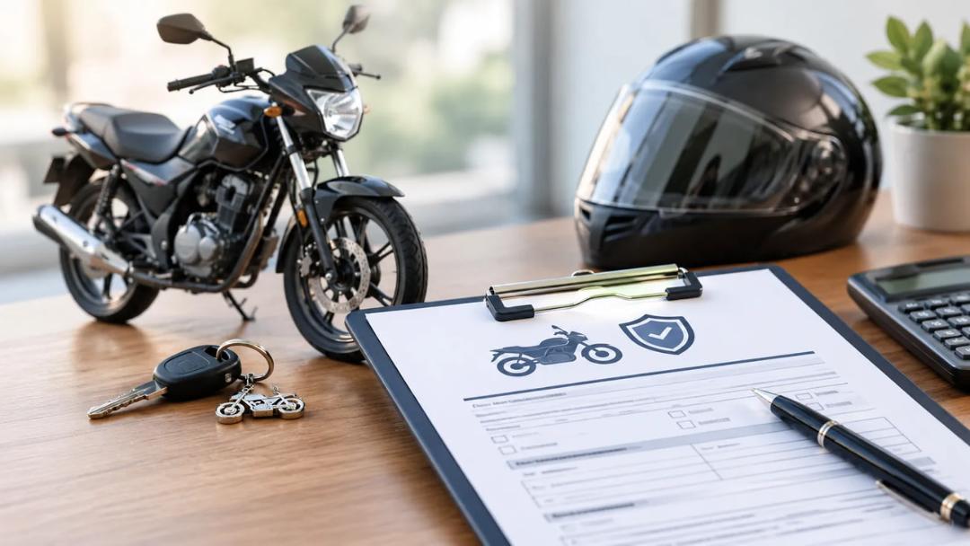 موتورسیکلت هوندا (Honda) و کلاه ایمنی در کنار فرم درخواست خسارت بیمه