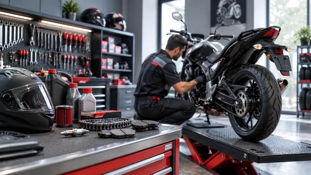 موتورسیکلت هوندا (Honda) روی پایه تعمیر در تعمیرگاه تخصصی