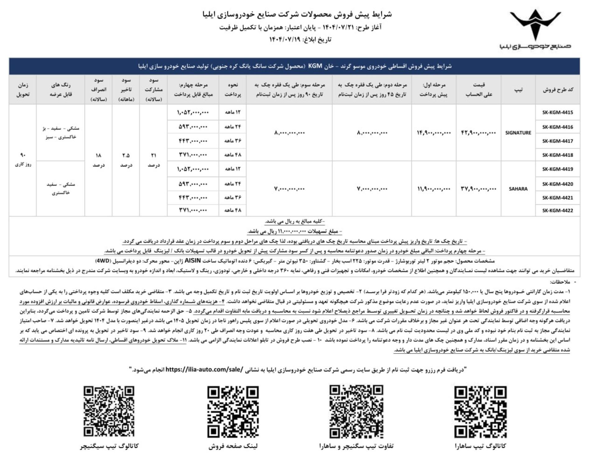شرایط فروش نقدی و اعتباری موسو گرند خان خودروسازی ایلیا ویژه مهر 1404 - 2
