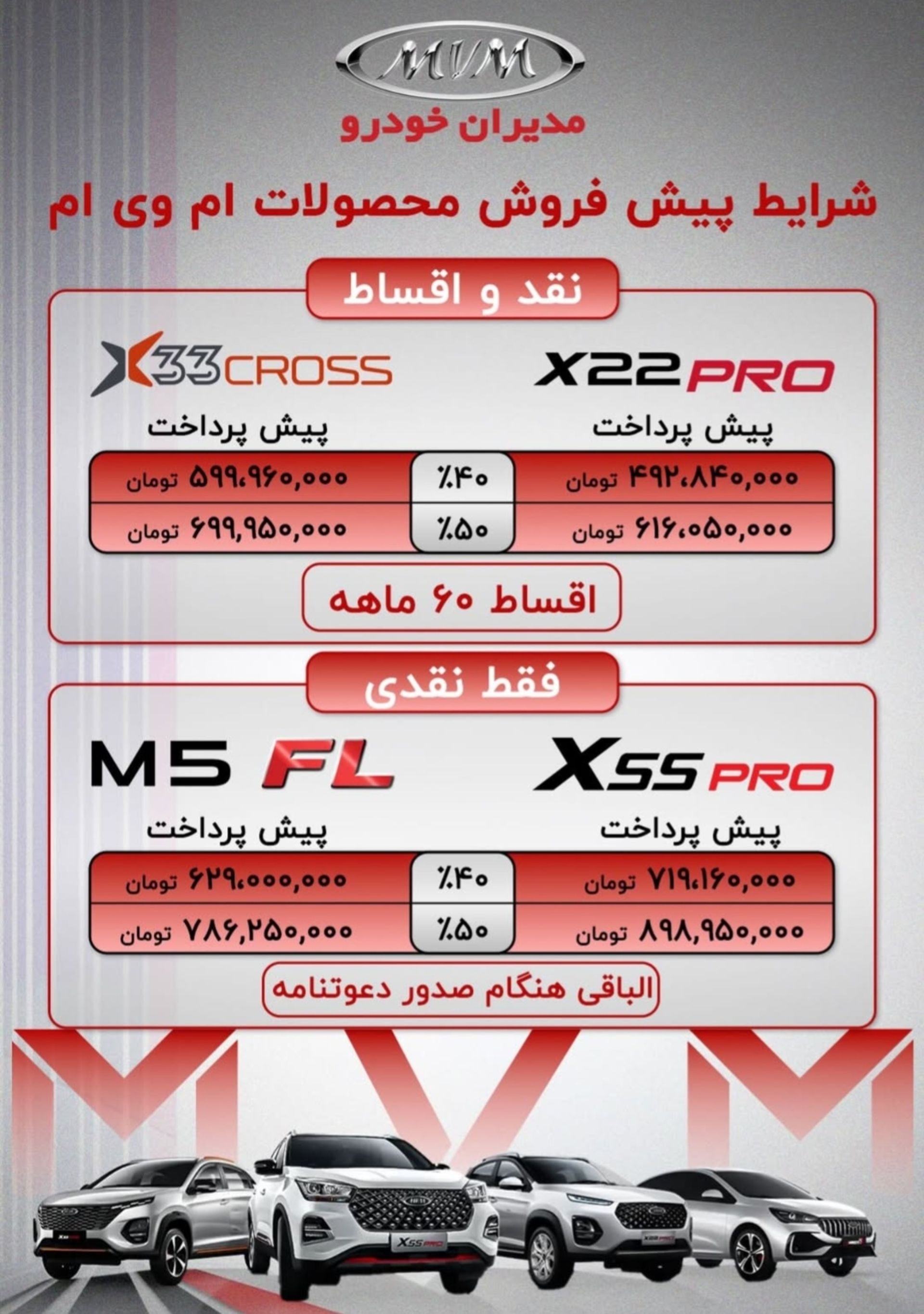 شرایط پیش فروش غیرقطعی محصولات ام وی ام مهر 1404