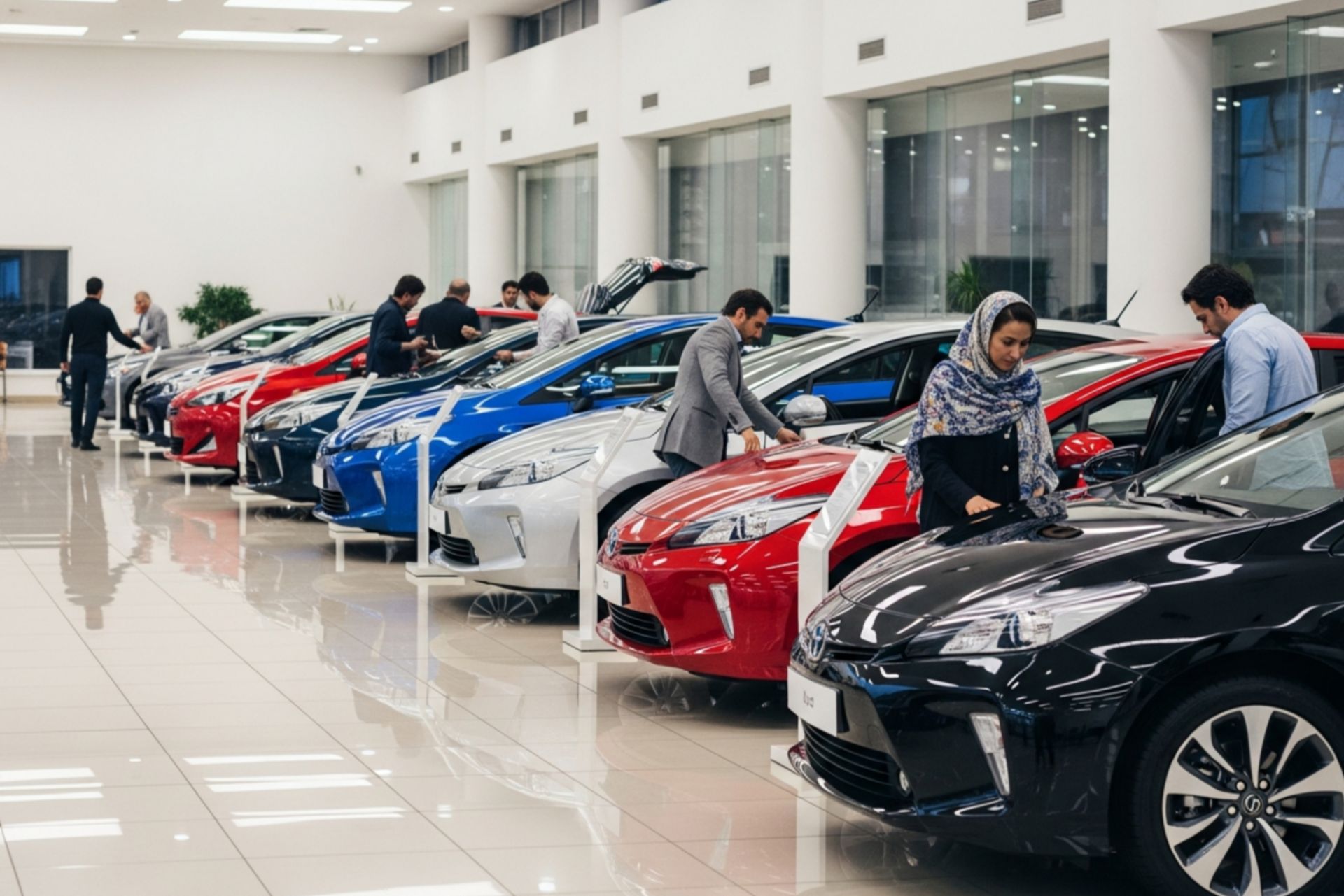 خودروهای جدید وارداتی در یک نمایشگاه