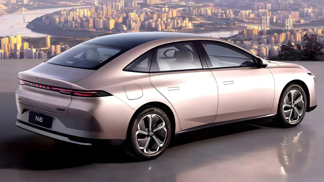 خودرو نیسان N6 PHEV با رنگ صورتی متالیک در نمای جانبی