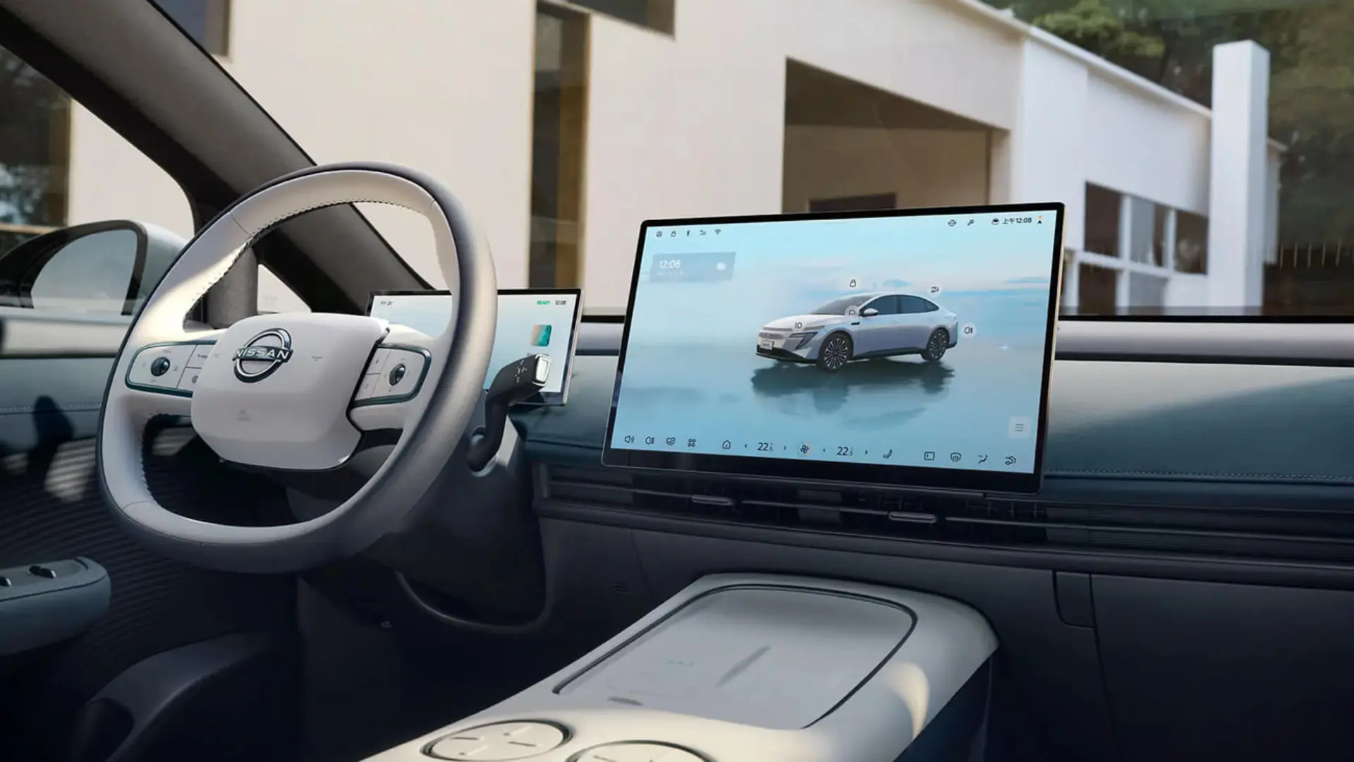 نمای داخلی و داشبورد دیجیتال خودروی تمامبرقی نیسان (Nissan) N7