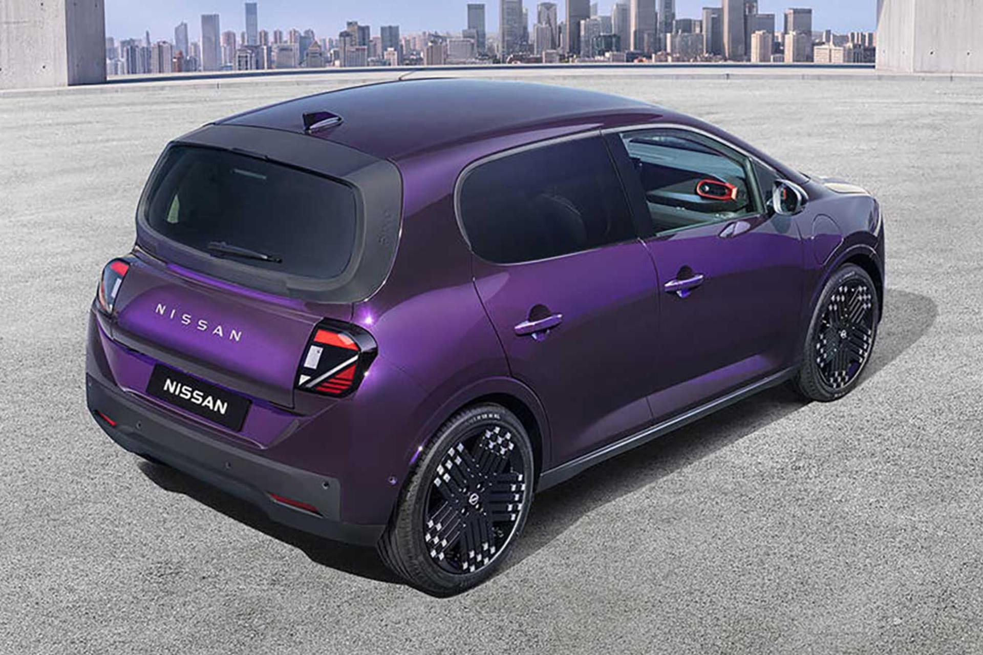 خودرو برقی نیسان پیکسو (Nissan Pixeo) با رنگ بنفش در فضای شهری