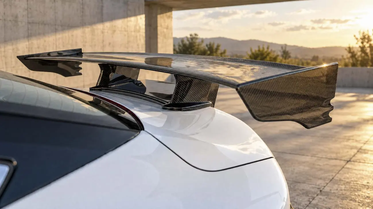 بال عقب کربنی (Carbon Fiber) خودروی نیسان سنترا Spec-V روی بدنه سفید