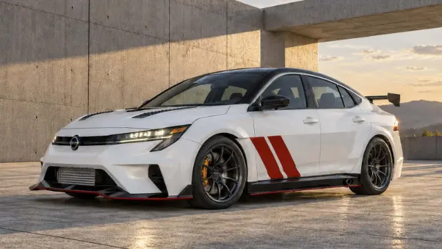 خودرو نیسان سنترا (Nissan Sentra) Spec-V سفید با خطوط قرمز و گیربکس دستی