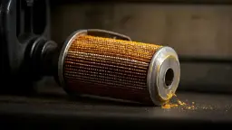 فیلتر بنزین (Fuel Filter) کثیف و مستهلک با رسوبات نارنجی رنگ