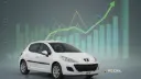 خودروی سفید پژو ۲۰۷ (Peugeot 207) در کنار نمودار صعودی قیمت