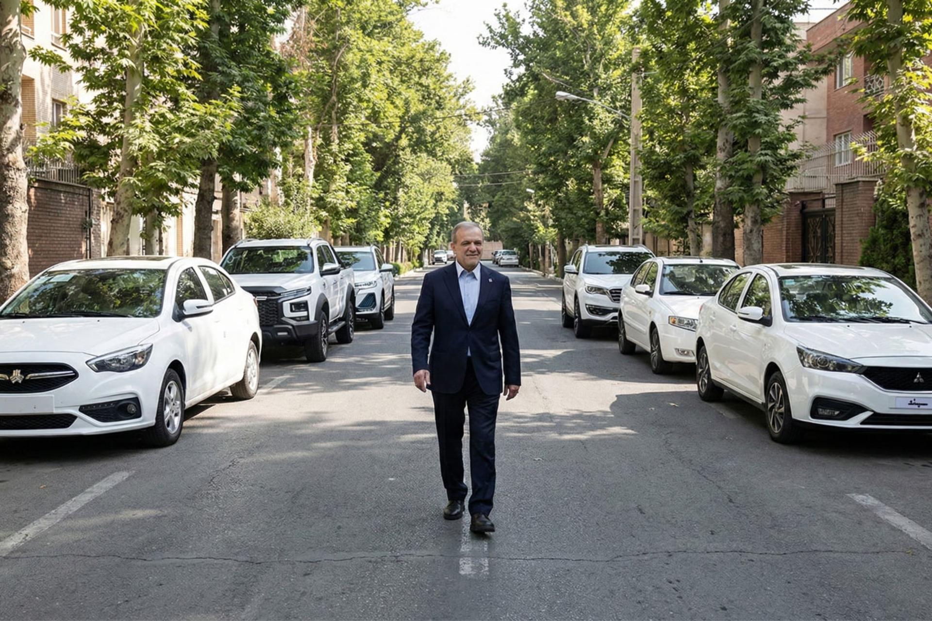 مسعود پزشکیان در میان خودروهای ایرانی