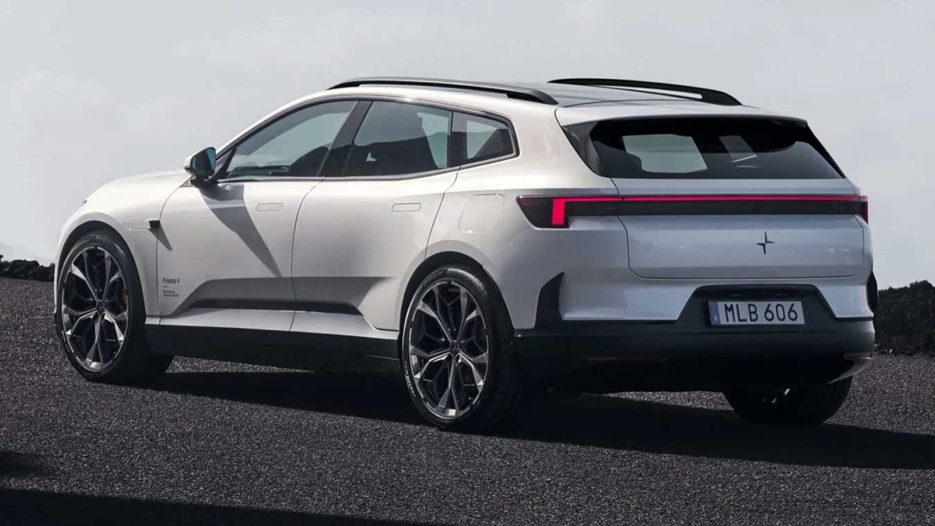 شاسی‌بلند پولستار ۴ (Polestar 4) با رنگ سفید در فضای باز