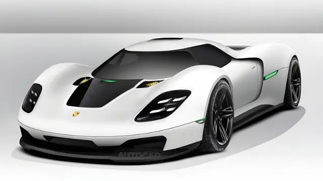 طرح مفهومی ابرخودروی جدید پورشه (Porsche) با بدنه سفید و خطوط آیرودینامیک