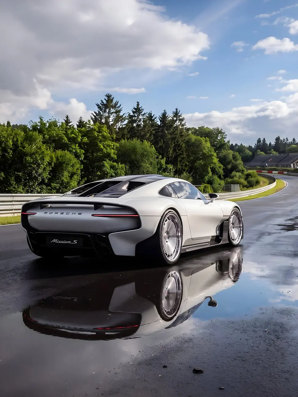 خودرو سوپراسپرت پورشه (Porsche) مدل Mission S با رینگ‌های واسن روی جاده
