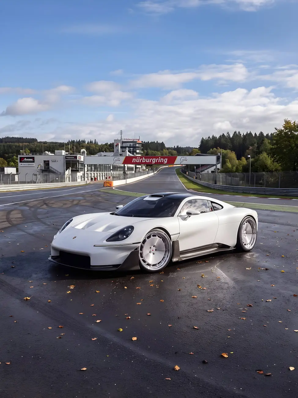خودرو سوپراسپرت پورشه (Porsche) با رینگ‌های سفارشی واسن در پیست مسابقه